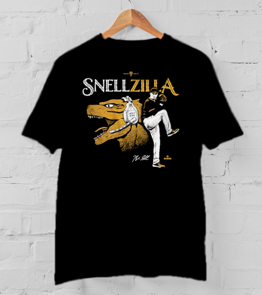 Blake Snell Snellzilla Pitching With Dinosaur Graphic Signature T-Shirt