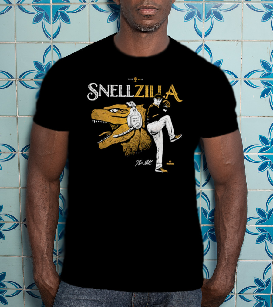 Blake Snell Snellzilla Pitching With Dinosaur Graphic Signature T-Shirt