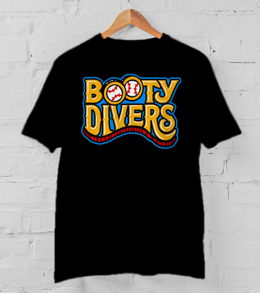Booty Divers Baseball Theme Yellow Text With Baseballs T-Shirt