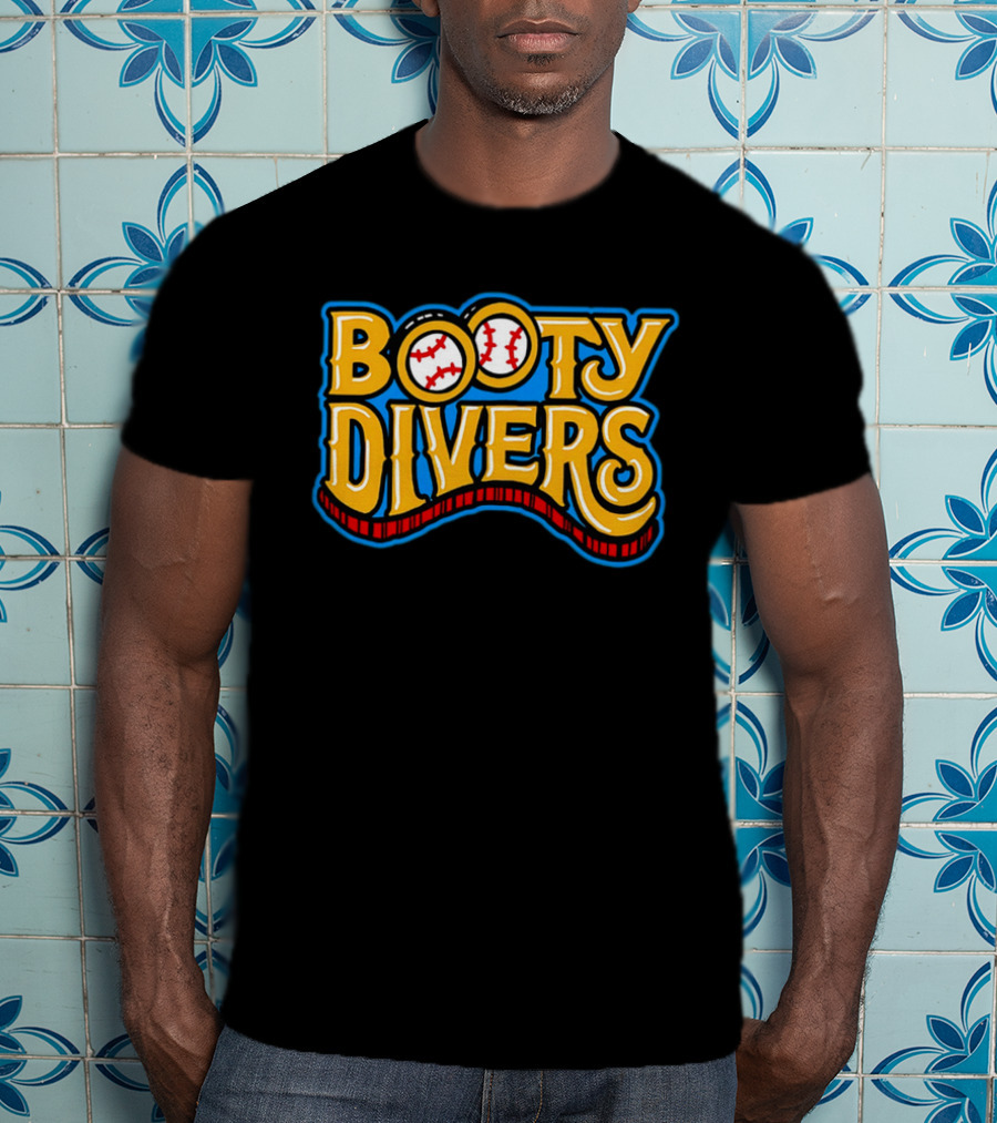 Booty Divers Baseball Theme Yellow Text With Baseballs T-Shirt