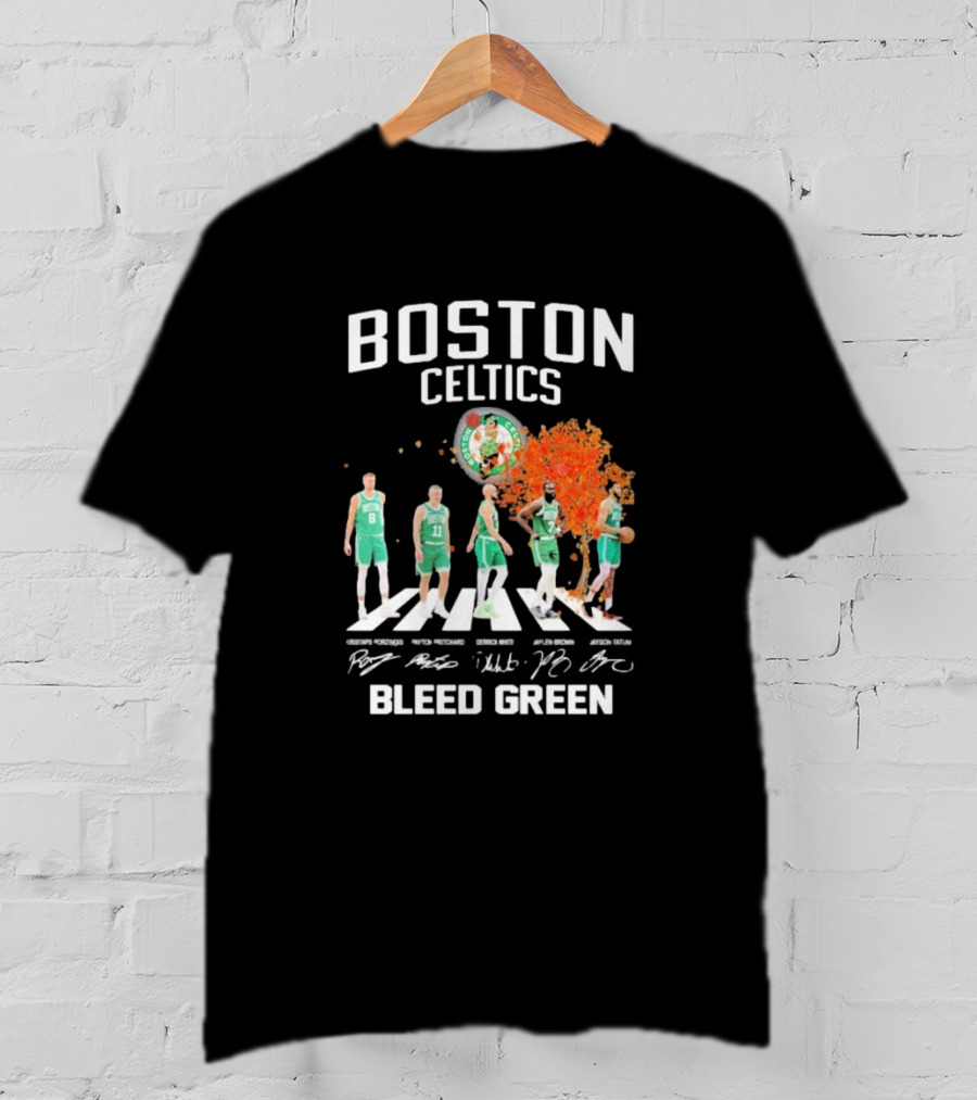 Boston Celtics Bleed Green Abbey Road Players Signatures T-Shirt