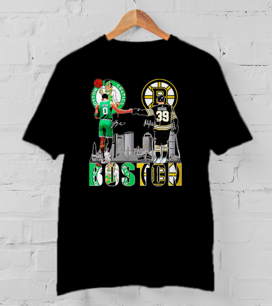 Boston Celtics Jayson Tatum Boston Bruins Morgan Geekie Signatures Skyline T-Shirt