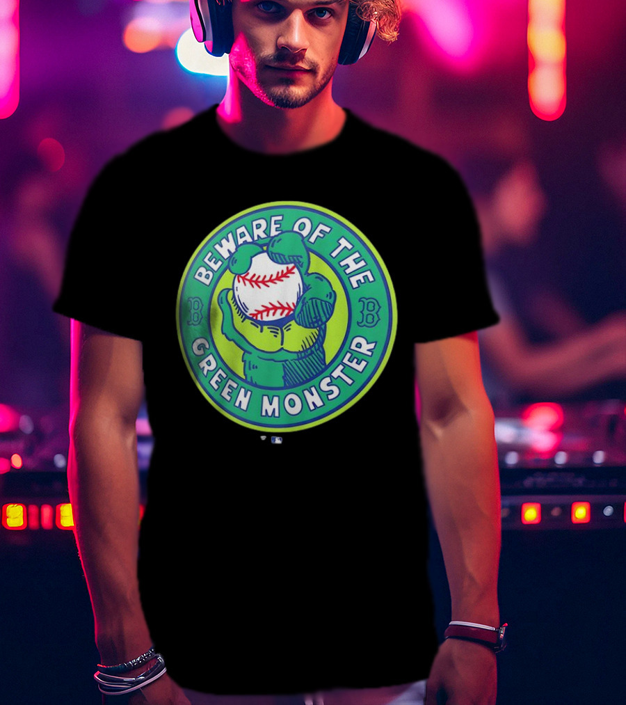 Boston Red Sox Beware Of The Green Monster Baseball Iconic Fenway Park Imagery T-Shirt
