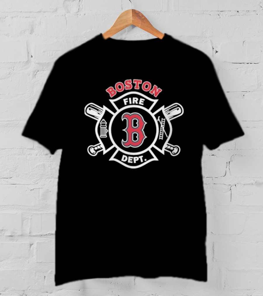 Boston Red Sox Fire Dept Firefighters B Logo Axes And Ladder T-Shirt