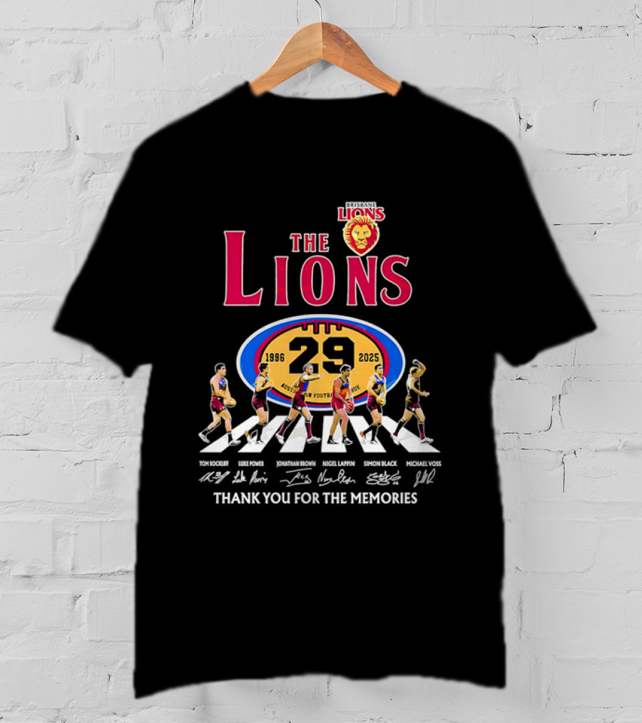Brisbane Lions The Lions 29 Years 1996-2025 Thank You For The Memories Signatures T-Shirt