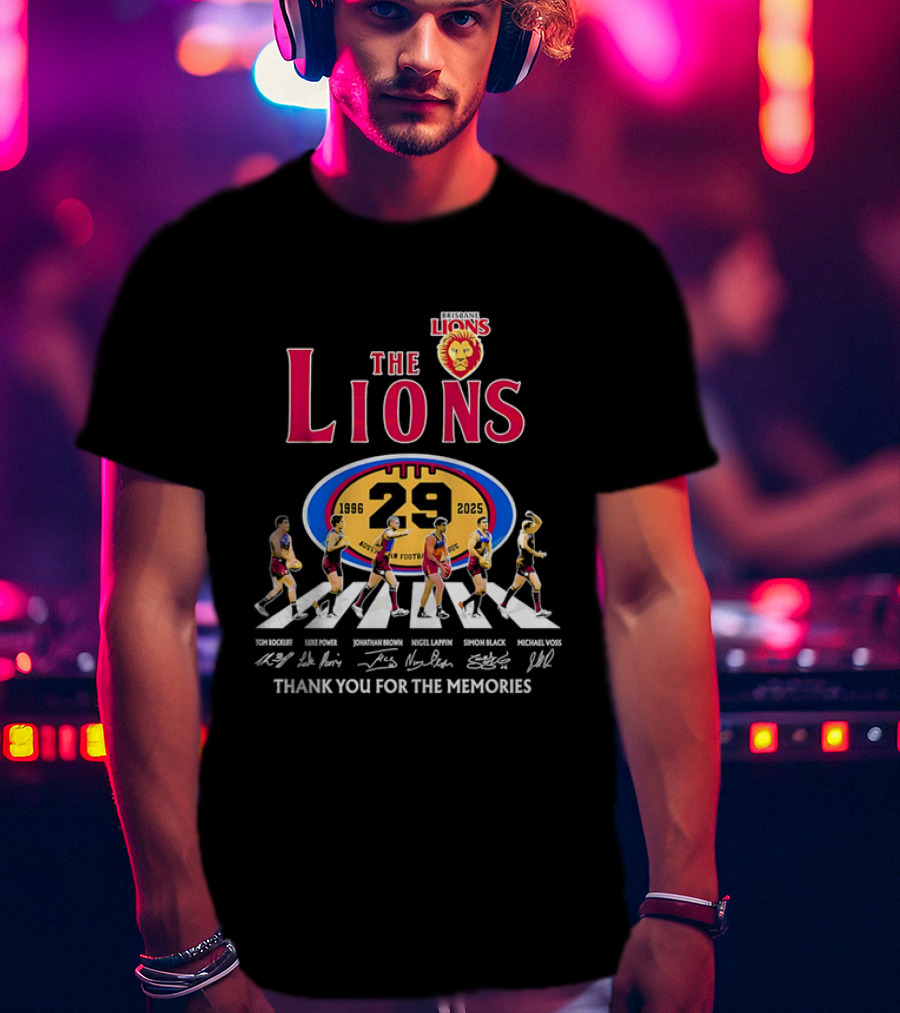 Brisbane Lions The Lions 29 Years 1996-2025 Thank You For The Memories Signatures T-Shirt