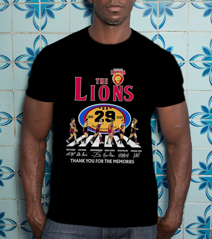 Brisbane Lions The Lions 29 Years 1996-2025 Thank You For The Memories Signatures T-Shirt