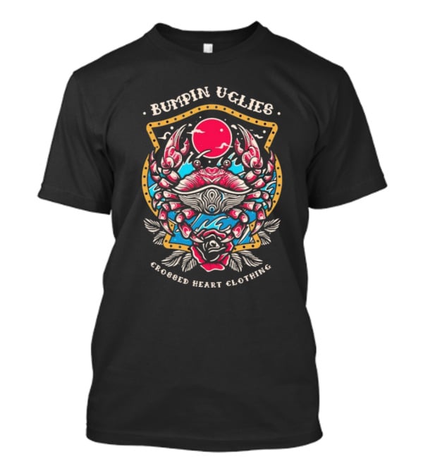 Bumpin Uglies Crossed Heart Clothing Shellraiser Crab Ocean Sun Roses T-Shirt