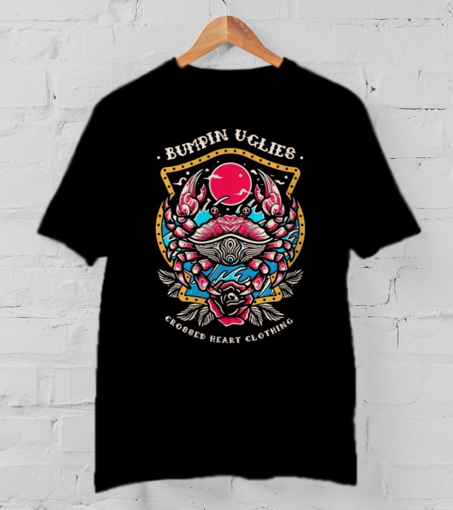 Bumpin Uglies Crossed Heart Clothing Shellraiser Crab Ocean Sun Roses T-Shirt