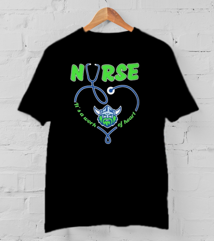 Nurse It's A Work Of Heart Canberra Raiders Stethoscope Viking Helmet T-Shirt