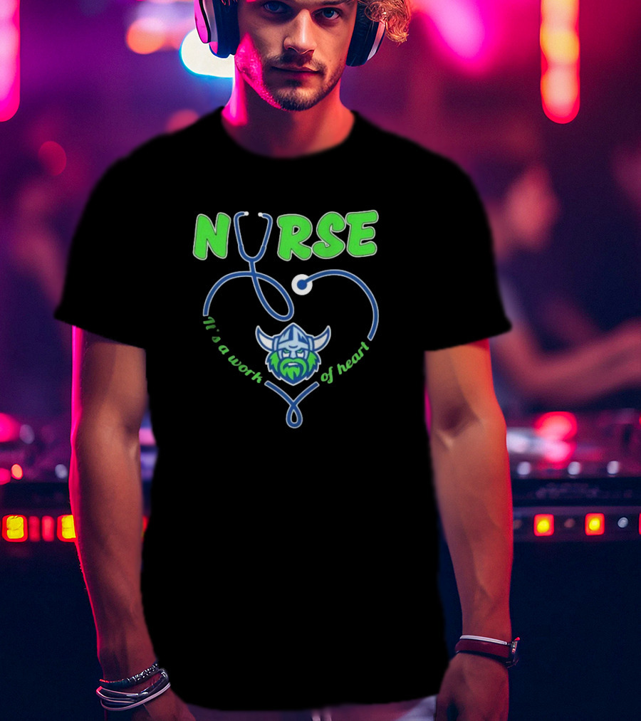 Nurse It's A Work Of Heart Canberra Raiders Stethoscope Viking Helmet T-Shirt