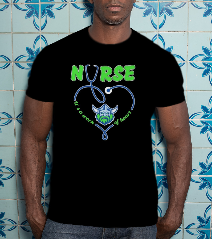 Nurse It's A Work Of Heart Canberra Raiders Stethoscope Viking Helmet T-Shirt