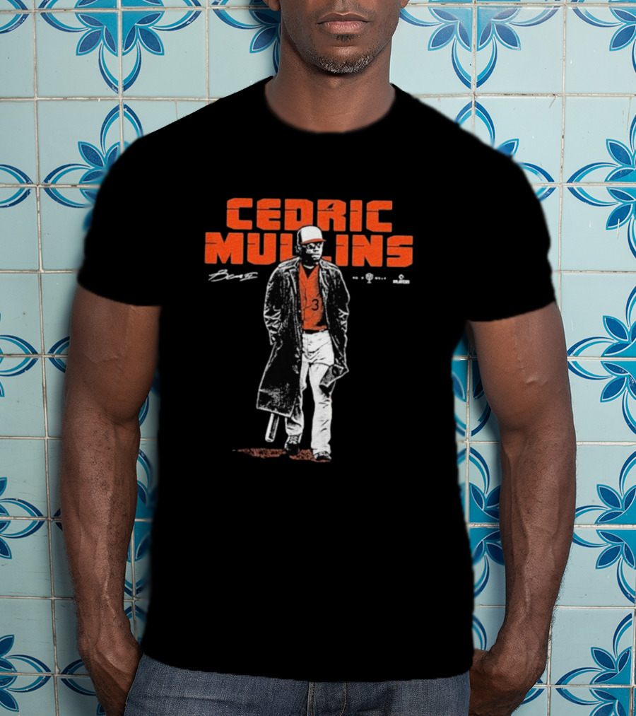 Cedric Mullins Baseball Player Number 31 Walking In Coat With Bat T-Shirt