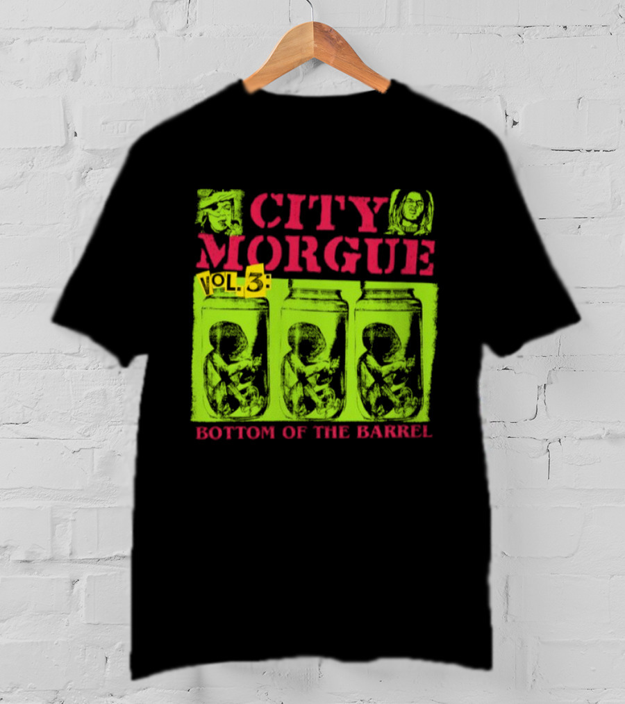 City Morgue Bottom Of The Barrel Green Neon Skeleton Illustrations T-Shirt