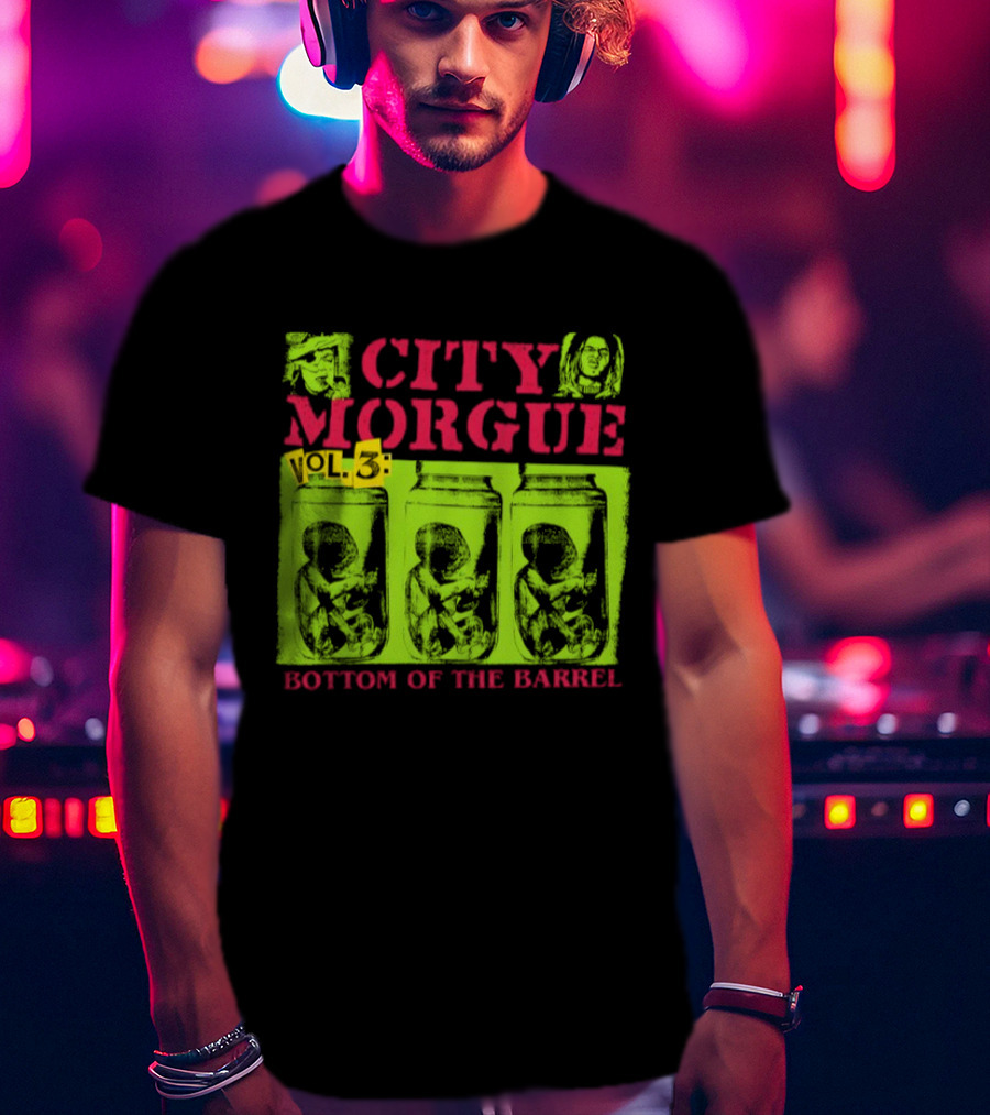 City Morgue Bottom Of The Barrel Green Neon Skeleton Illustrations T-Shirt