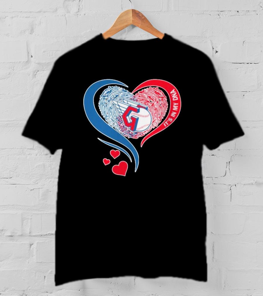 Cleveland Guardians It's In My DNA Heart Baseball Fingerprint T-Shirt