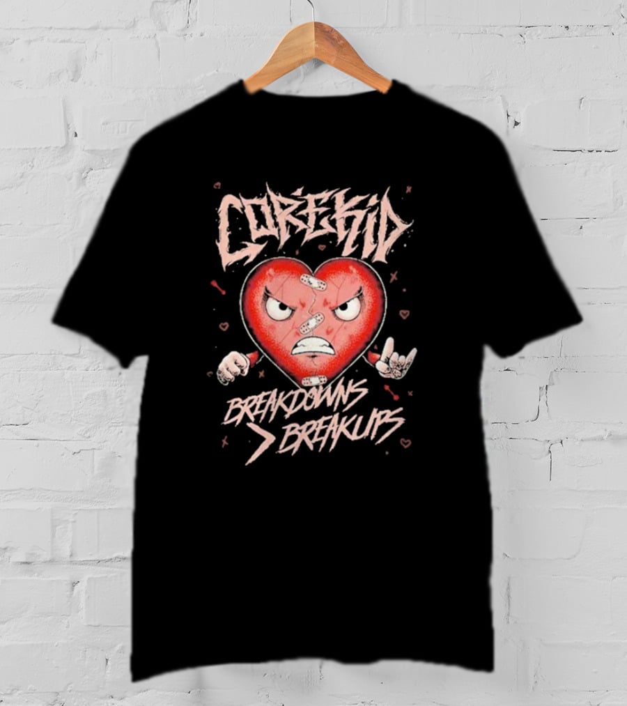Corekid Breakdowns Breakups Angry Heart With Rock Hand Signs T-Shirt