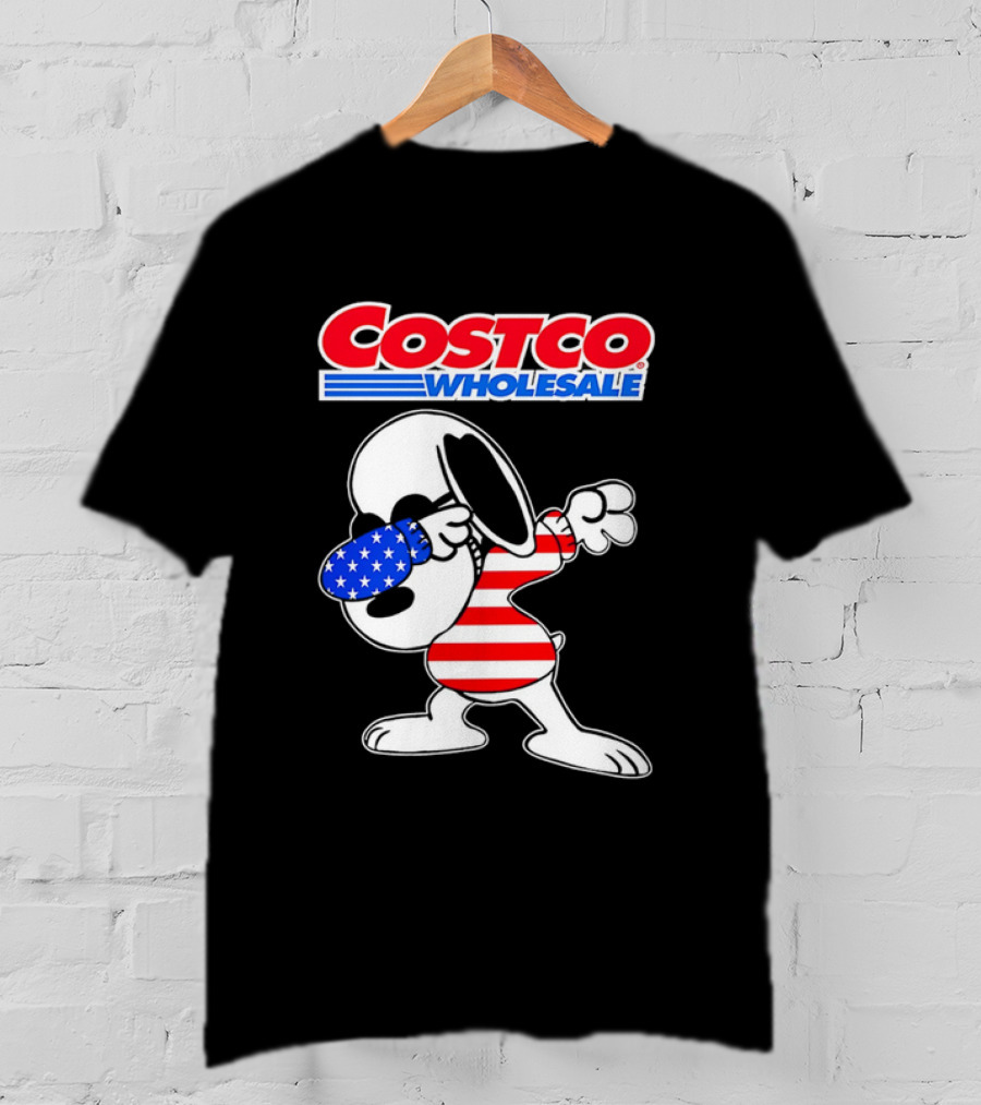 Costco Wholesale Snoopy Dabbing American Flag Stripes And Stars T-Shirt
