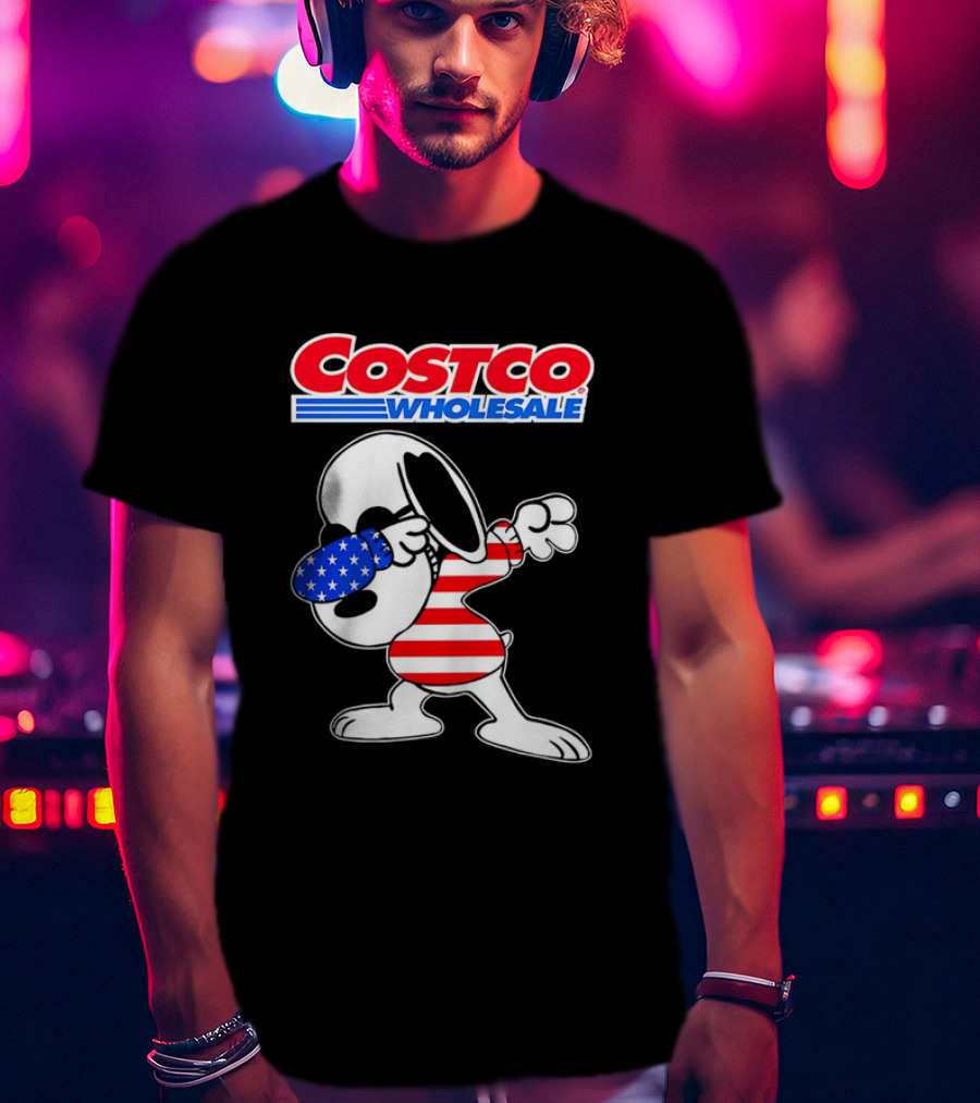 Costco Wholesale Snoopy Dabbing American Flag Stripes And Stars T-Shirt