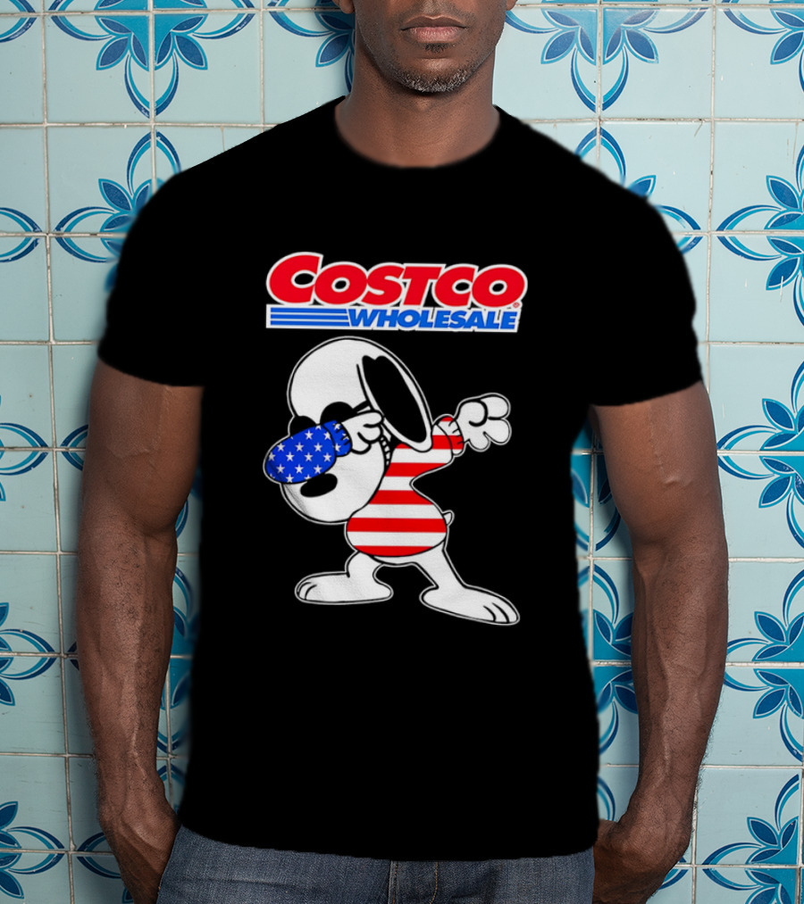 Costco Wholesale Snoopy Dabbing American Flag Stripes And Stars T-Shirt