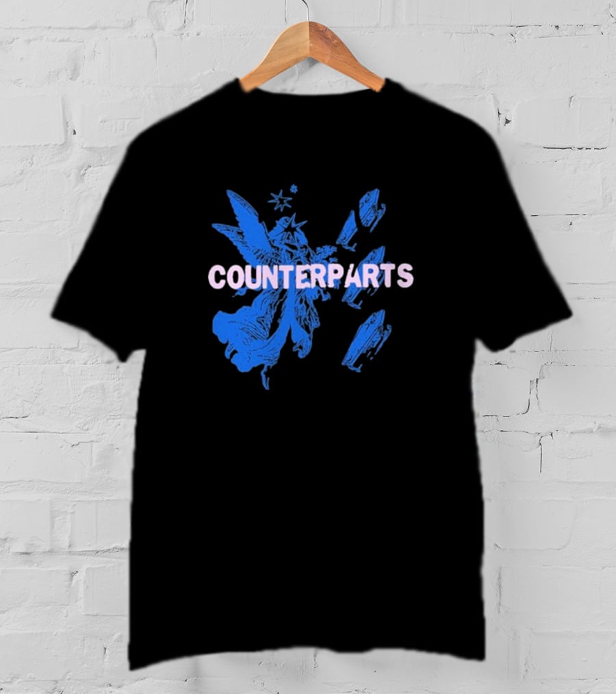 Counterparts Angel Eulogy Blue Angelic Figure With Pink Typography T-Shirt
