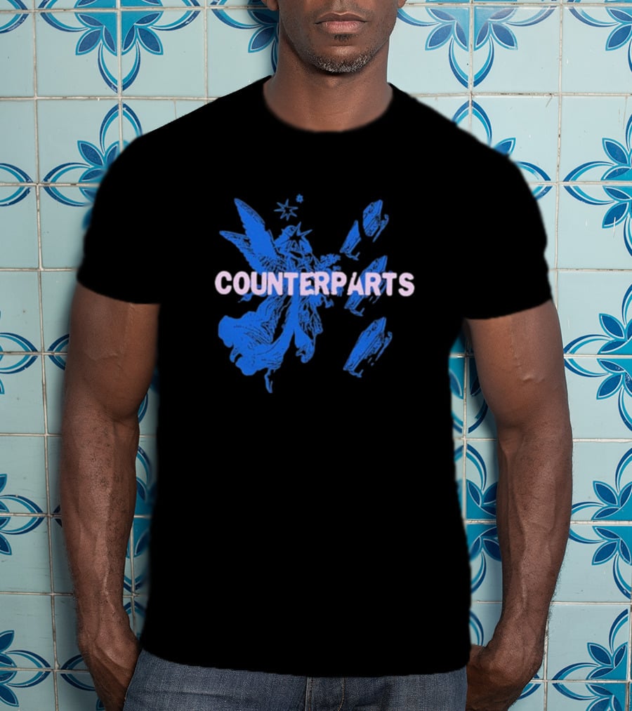 Counterparts Angel Eulogy Blue Angelic Figure With Pink Typography T-Shirt