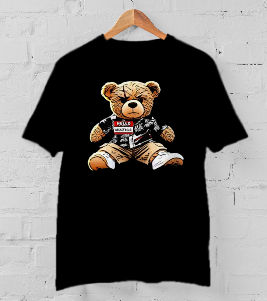 Hello Creasy Bear Fundraiser Hawaiian Theme With Name Tag T-Shirt