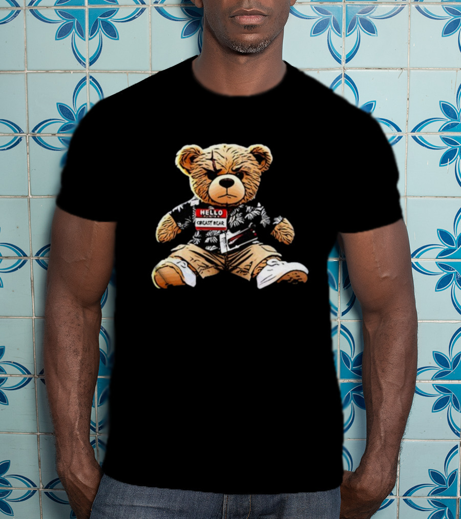 Hello Creasy Bear Fundraiser Hawaiian Theme With Name Tag T-Shirt