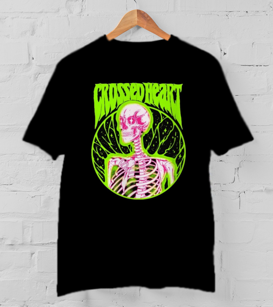 Crossed Heart Skeleton Neon Illustration T-Shirt