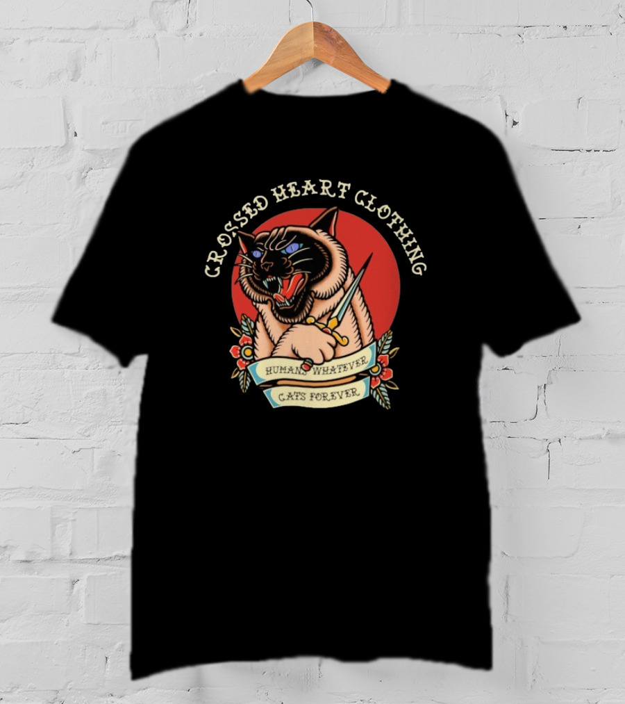 Crossed Heart Clothing Human Whatever Cats Forever Knife T-Shirt