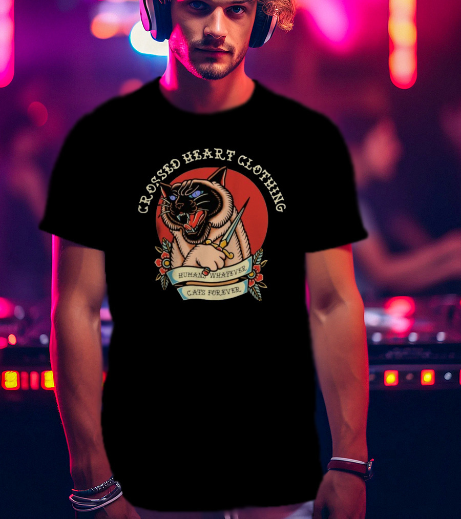 Crossed Heart Clothing Human Whatever Cats Forever Knife T-Shirt