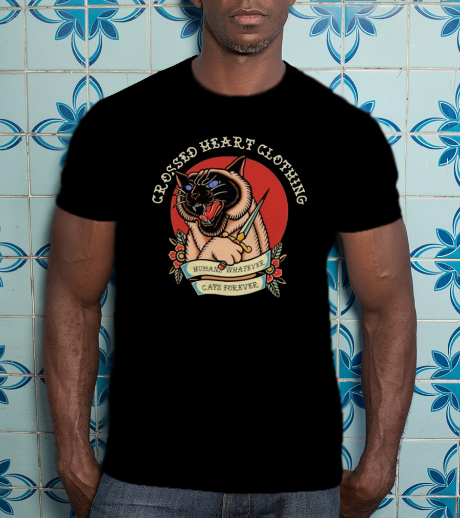 Crossed Heart Clothing Human Whatever Cats Forever Knife T-Shirt