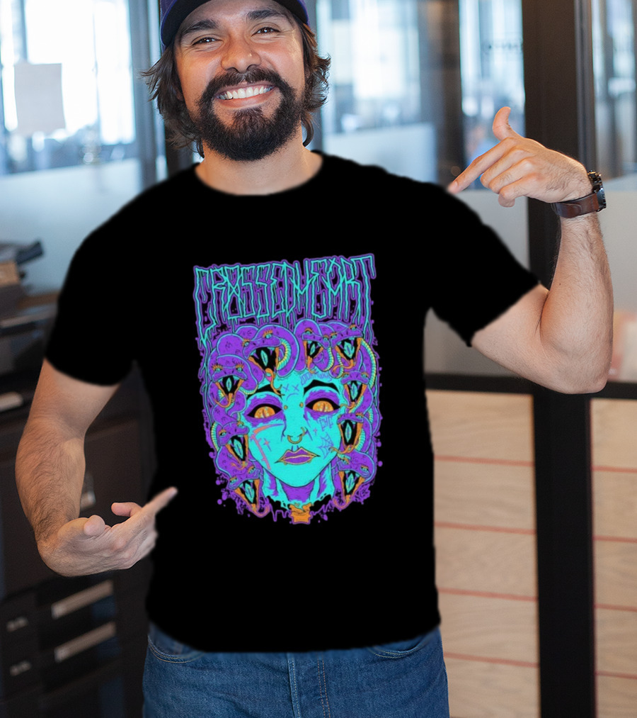 Crossed Heart Neon Medusa Snakes T-Shirt