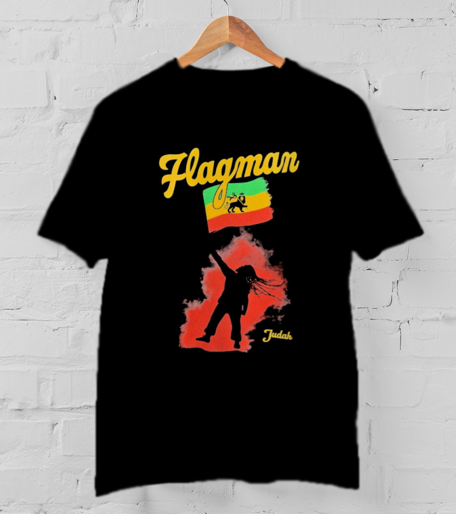 Damian Marley Flagman Judah Reggae Silhouette Red Map Background T-Shirt