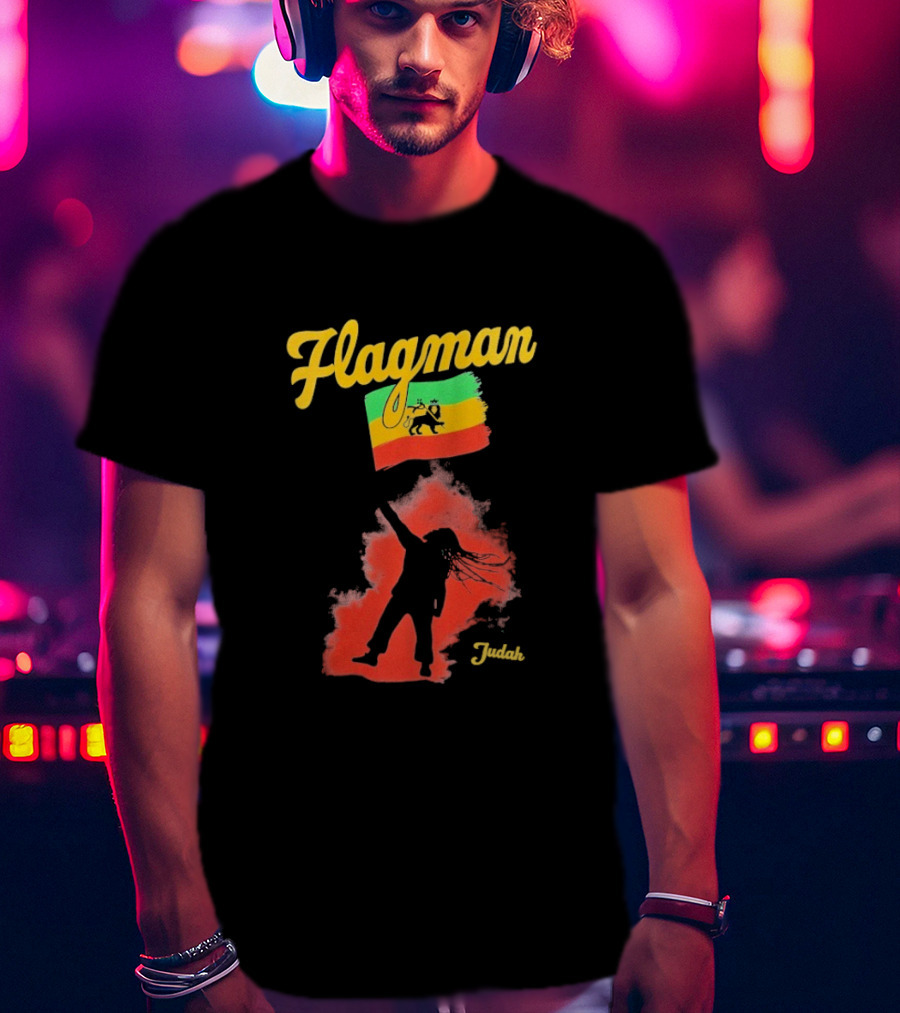 Damian Marley Flagman Judah Reggae Silhouette Red Map Background T-Shirt
