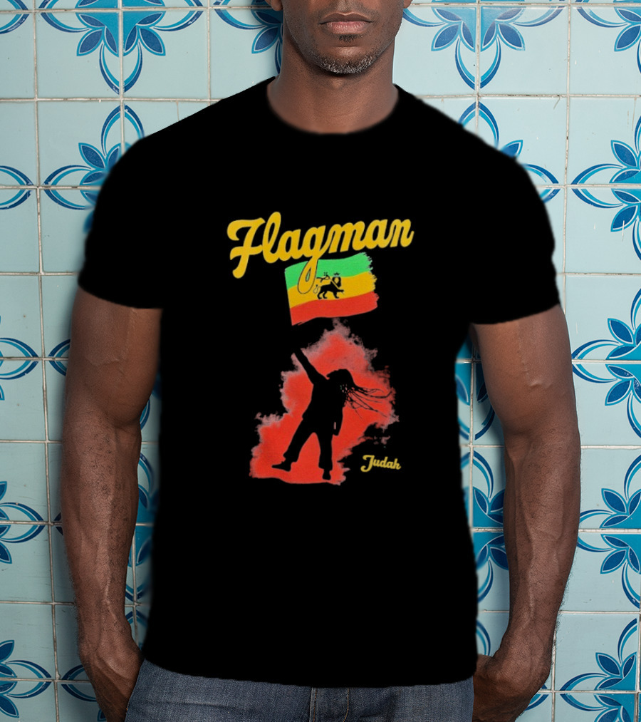 Damian Marley Flagman Judah Reggae Silhouette Red Map Background T-Shirt