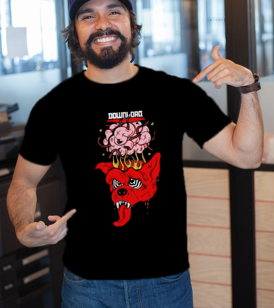 Download Festival Brain Explosion Red Dog Flames Quirky Cartoon Style T-Shirt