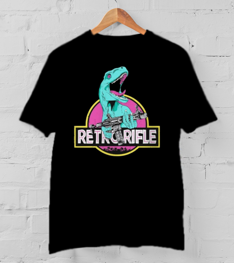 Retro Rifle Dinosaur Holding Gun Vintage Style T-Shirt