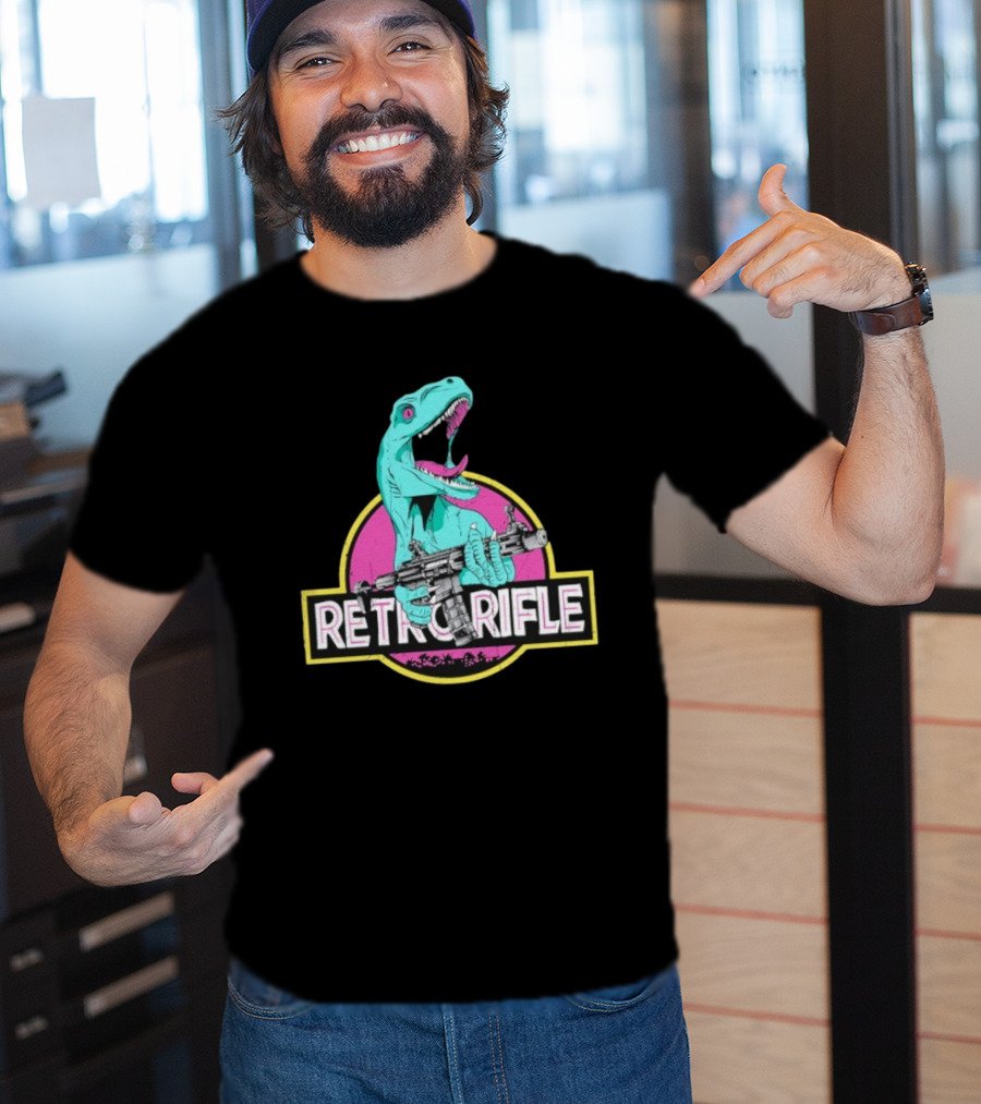 Retro Rifle Dinosaur Holding Gun Vintage Style T-Shirt