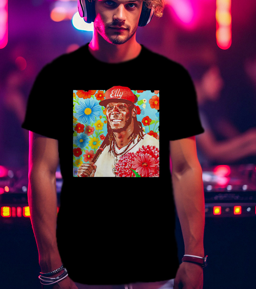 Elly De La Cruz Cincinnati Reds Floral Baseball Imagery T-Shirt