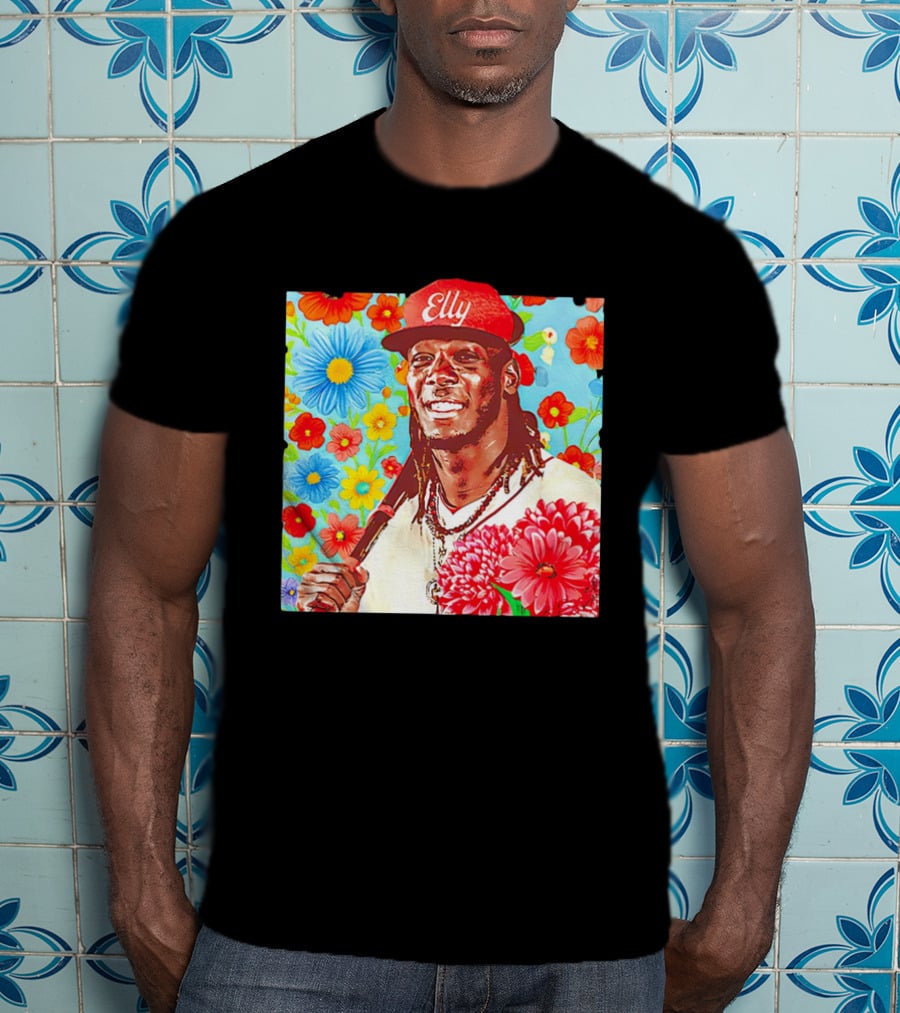 Elly De La Cruz Cincinnati Reds Floral Baseball Imagery T-Shirt