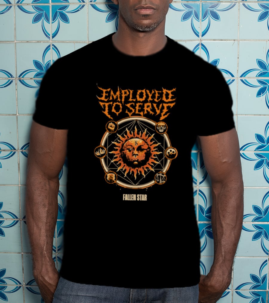 Employed To Serve Fallen Sun Star With Zodiac Circles T-Shirt