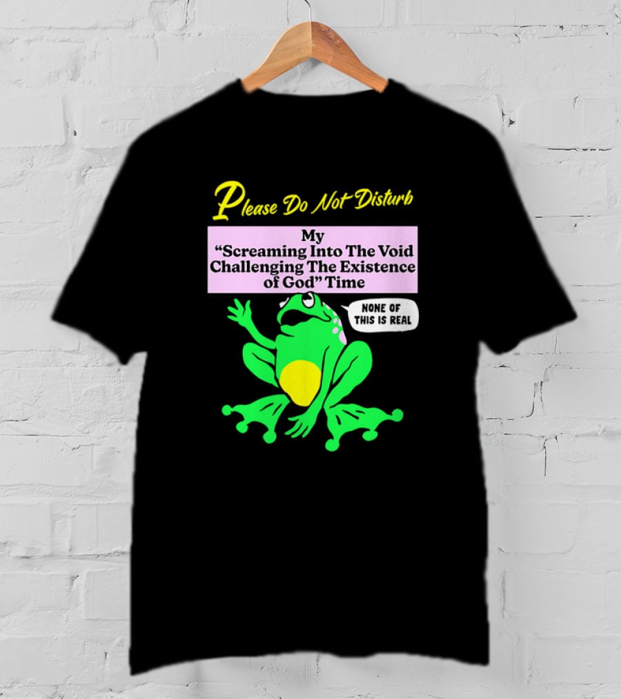 Please Do Not Disturb My Screaming Into The Void Challenging The Existence Of God Time None Of This Is Real Frog T-Shirt