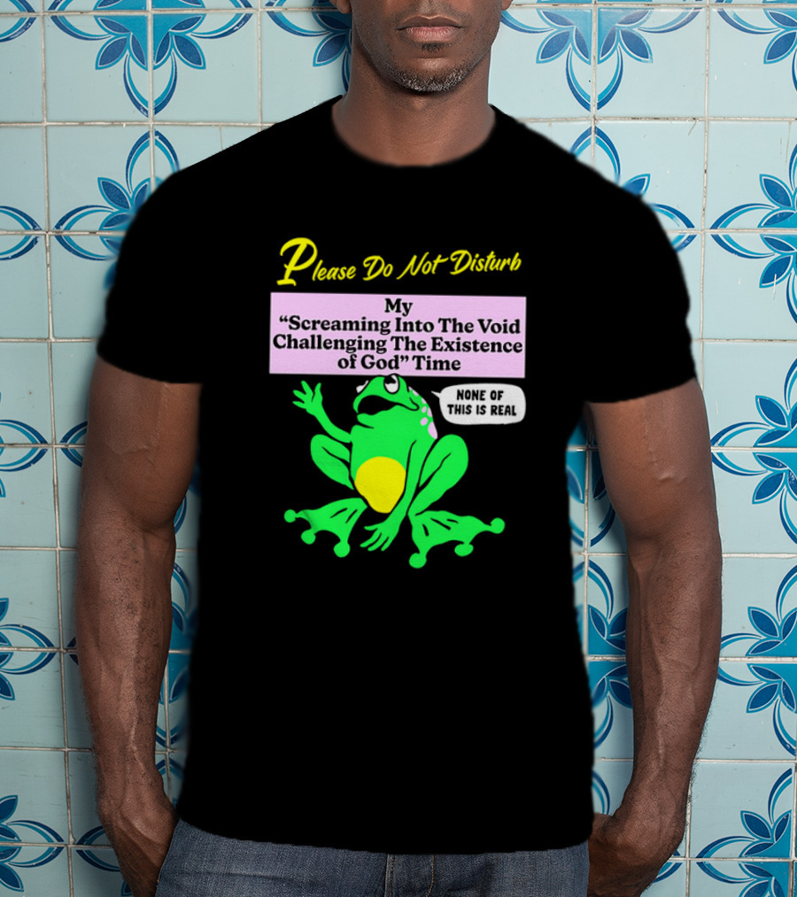 Please Do Not Disturb My Screaming Into The Void Challenging The Existence Of God Time None Of This Is Real Frog T-Shirt