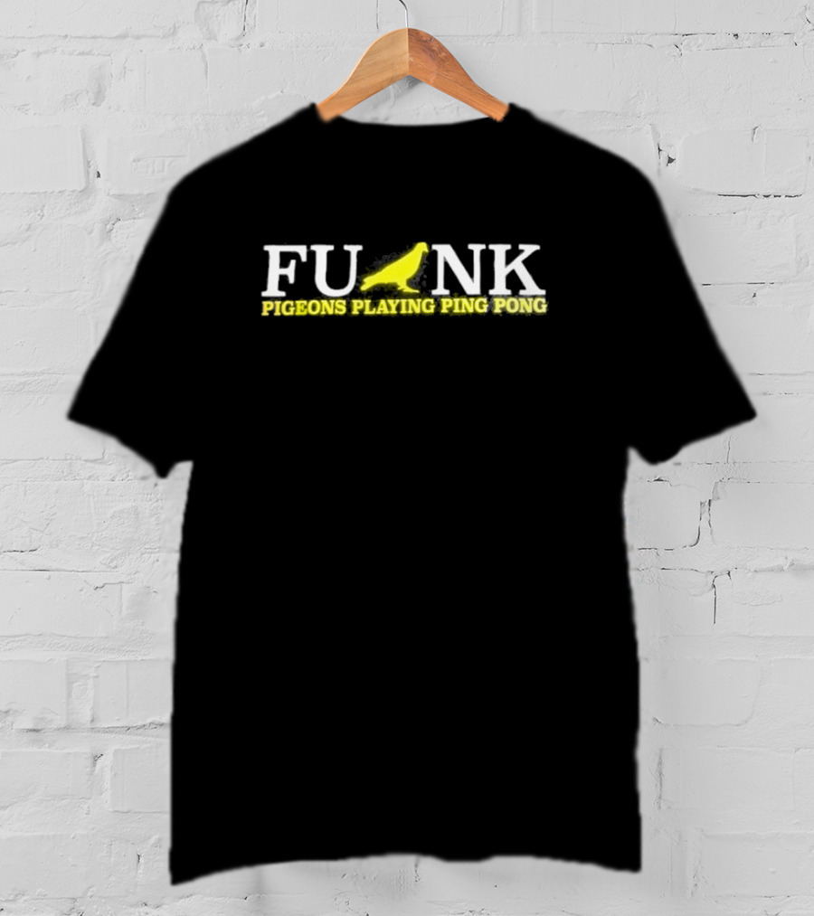 Funk Pigeons Playing Ping Pong Banana Yellow On Black T-Shirt