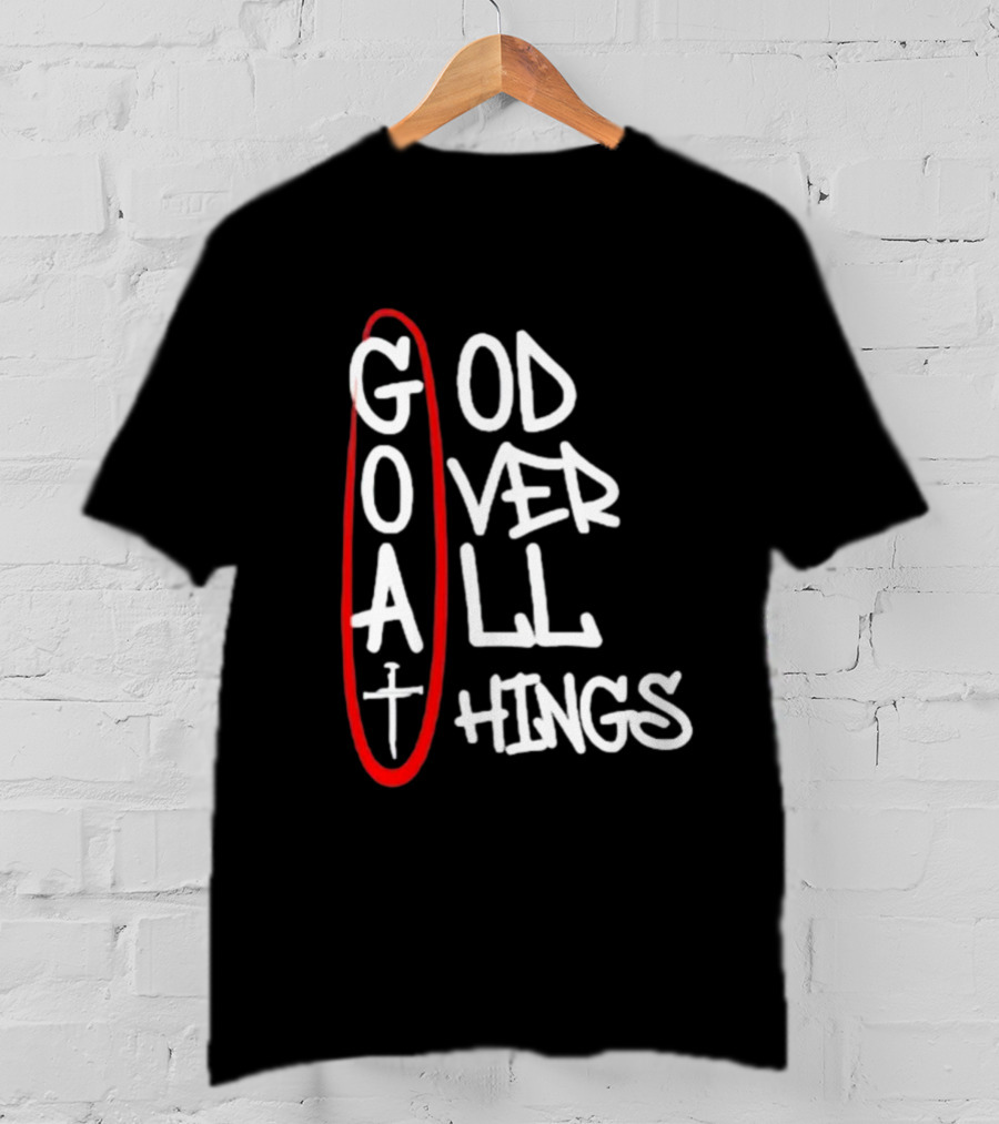 GOAT God Over All Things Sword Cross Graphic Red Oval T-Shirt