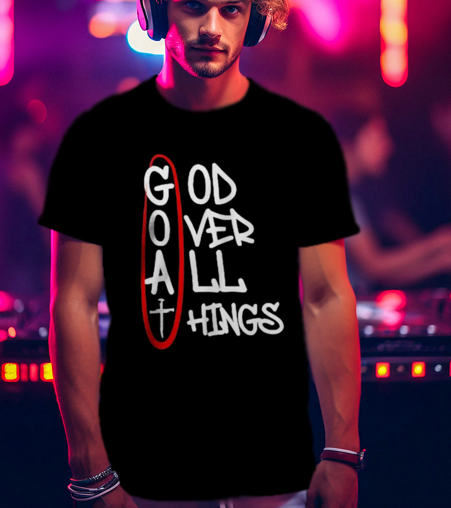 GOAT God Over All Things Sword Cross Graphic Red Oval T-Shirt
