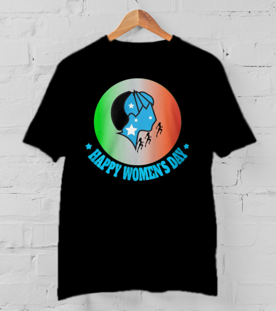 Happy Women's Day Tricolor Silhouette And Stars T-Shirt
