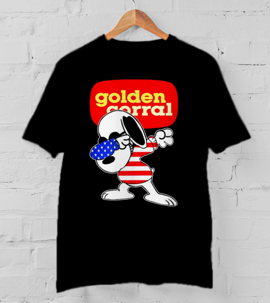 Golden Corral Snoopy Dabbing In American Flag Colors T-Shirt