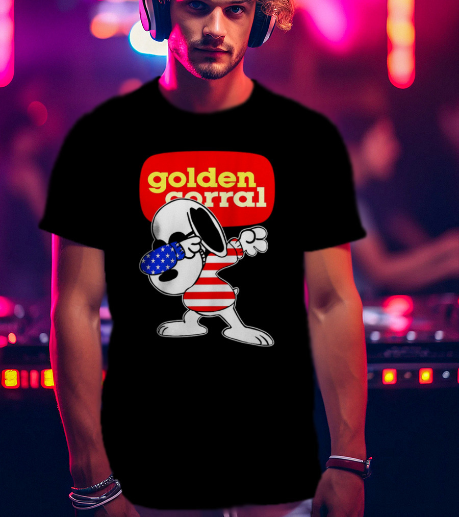 Golden Corral Snoopy Dabbing In American Flag Colors T-Shirt